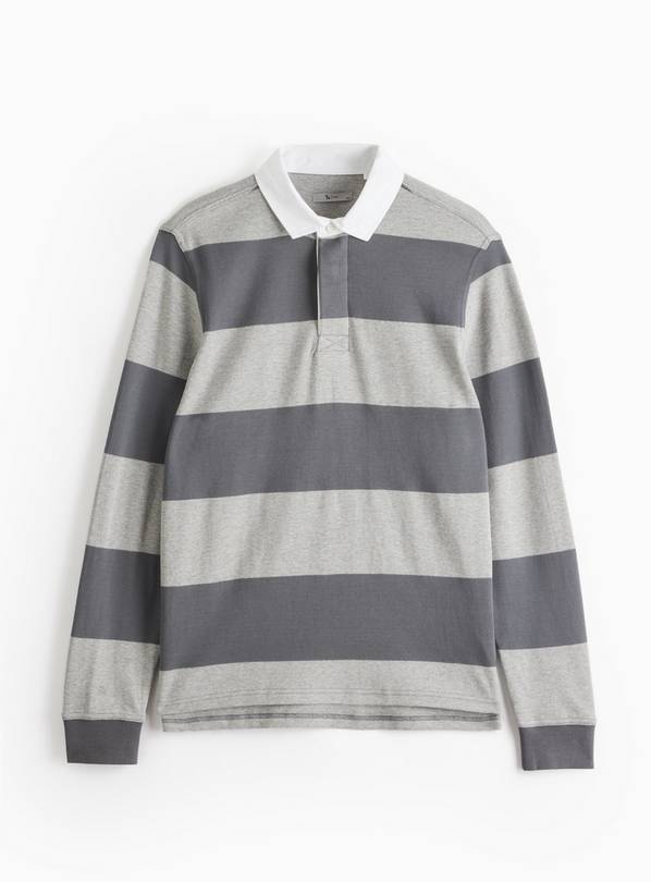 Charcoal & Grey Block Stripe Rugby Shirt S